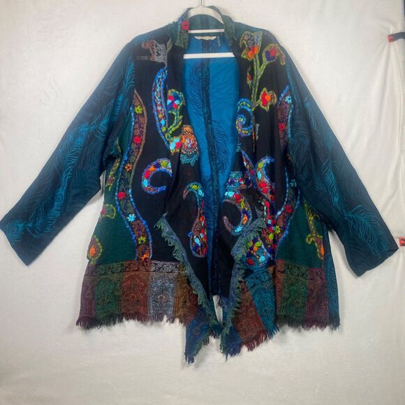 Soft Surroundings Women’s 2X Wool Embroidered Jacket Style 57279 Peacock Paisley - Picture 1 of 11